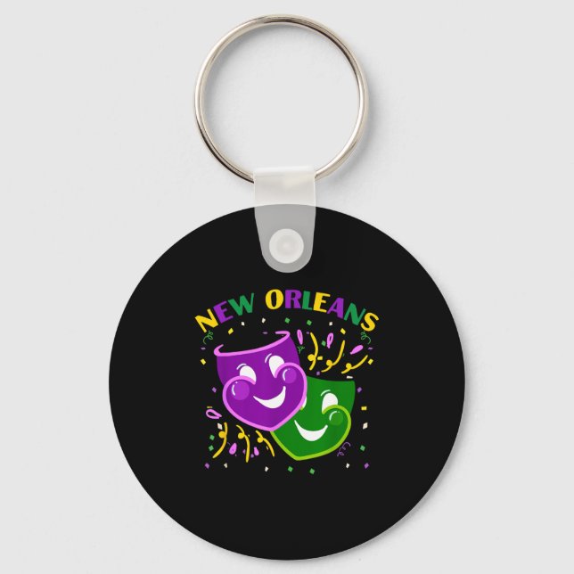 Funny Mardi Gras Mask Louisiana New Orleans Carniv Keychain (Front)