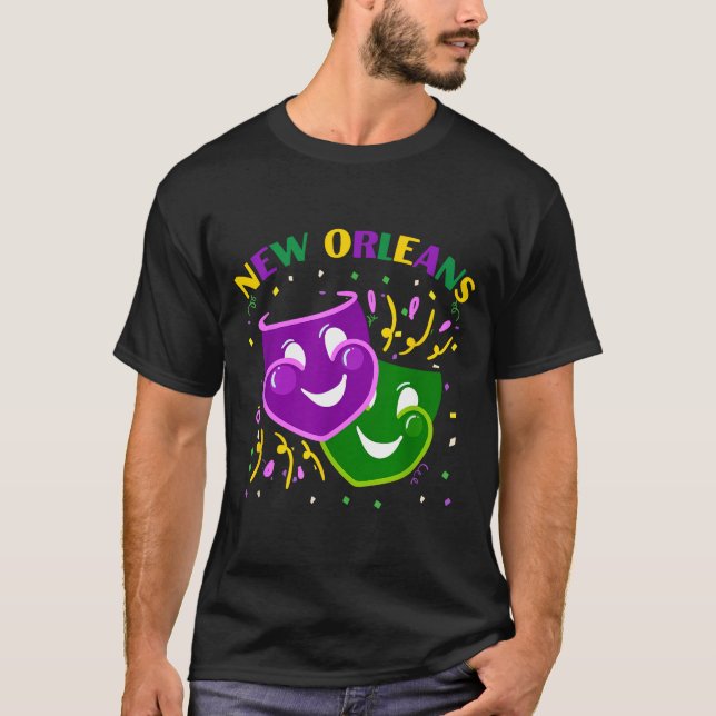 Funny Mardi Gras Mask Louisiana New Orleans Carniv T-Shirt (Front)