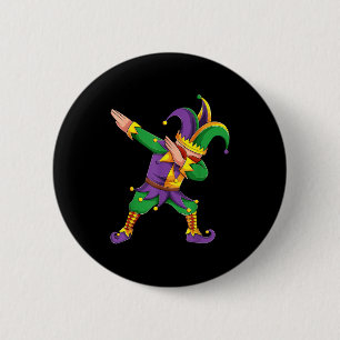 Funny Mardi Gras Outfit Dabbing Jester New Orleans Button