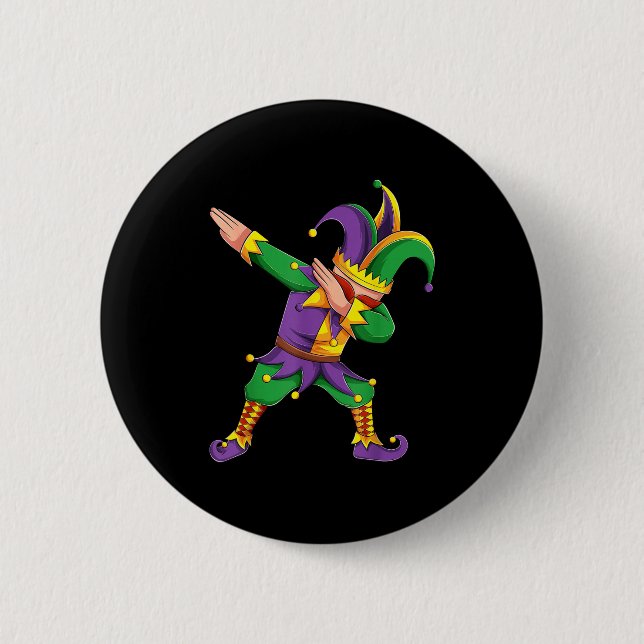 Funny Mardi Gras Outfit Dabbing Jester New Orleans Button (Front)