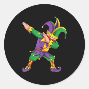 Funny Mardi Gras Outfit Dabbing Jester New Orleans Classic Round Sticker