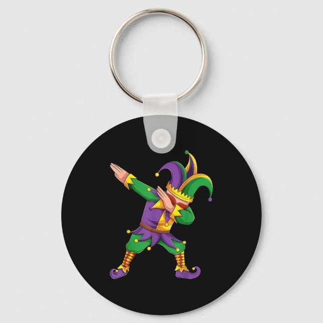 Funny Mardi Gras Outfit Dabbing Jester New Orleans Keychain (Front)