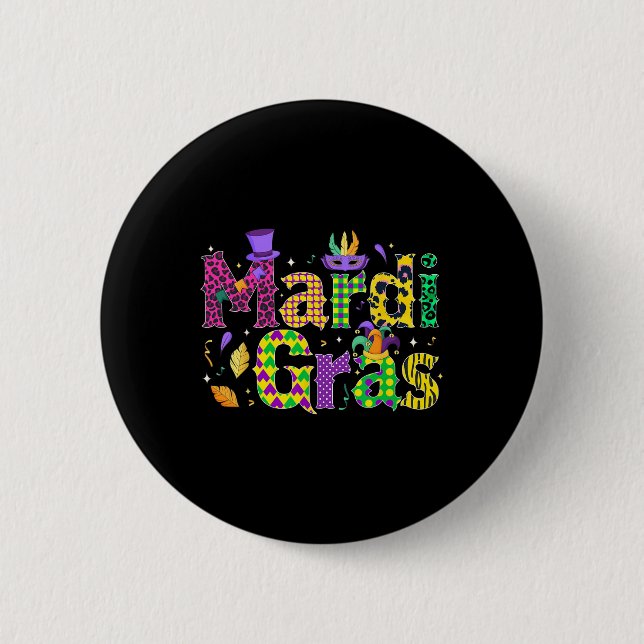 Funny Mardi Gras Parade Costume Jester Hat New Orl Button (Front)