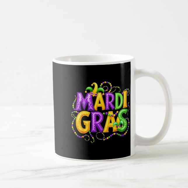 Funny Mardi Gras Parade Jester Hat Beads Men Women Coffee Mug (Right)