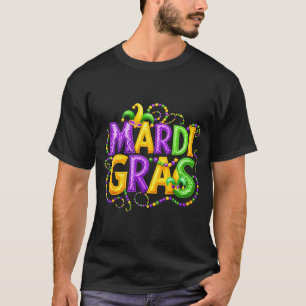 Funny Mardi Gras Parade Jester Hat Beads Men Women T-Shirt