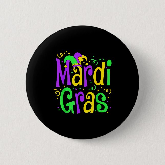 Funny Mardi Gras Parade Outfit Jester Hat Men Wome Button (Front)