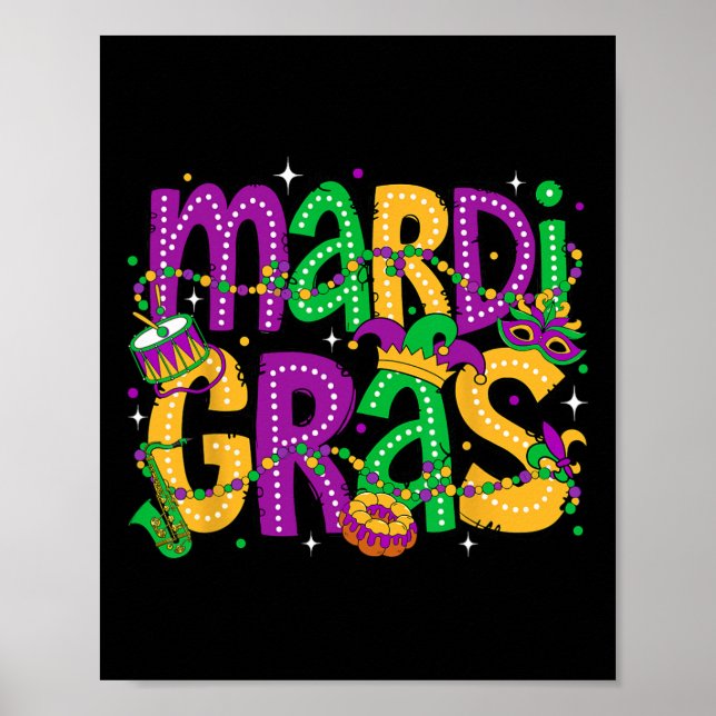 Funny Mardi Gras Parade Outfit Jester Hat Men Wome Poster (Front)