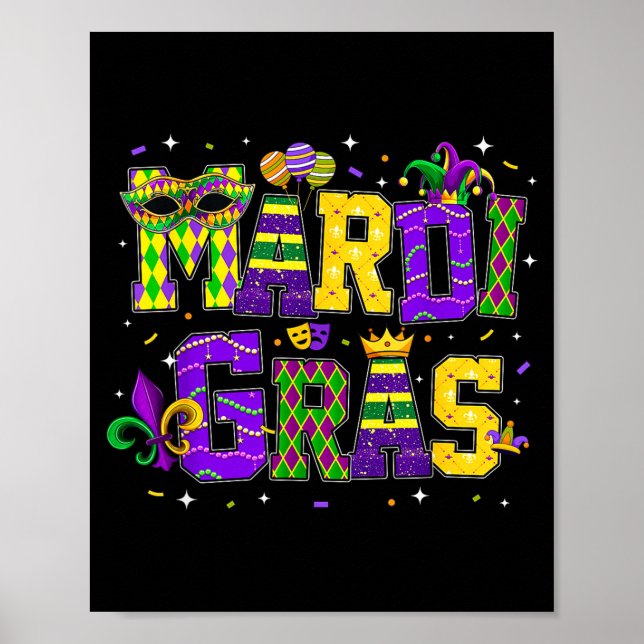 Funny Mardi Gras Parade Outfit Jester Hat Men Wome Poster (Front)