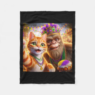 Funny Mardi Gras Selfie Cat Bigfoot Quote _1 Fleece Blanket