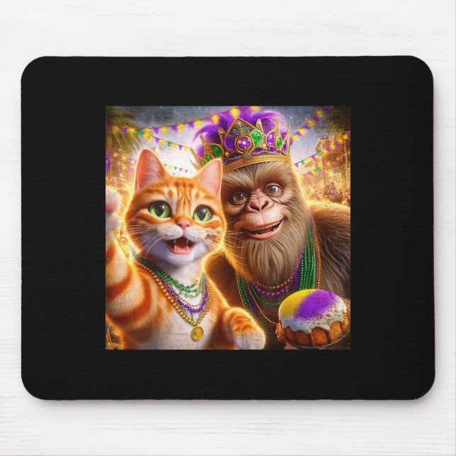 Funny Mardi Gras Selfie Cat Bigfoot Quote _1  Mouse Pad (Front)