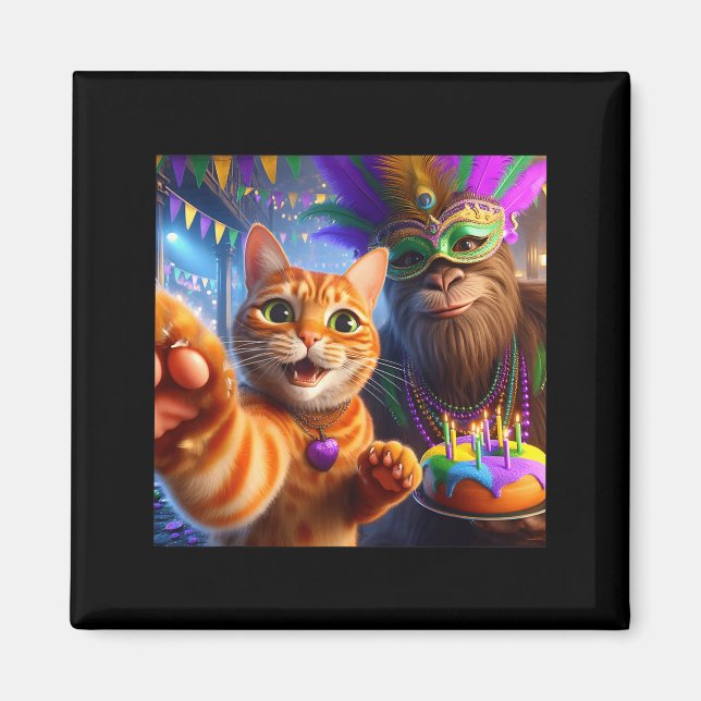 Funny Mardi Gras Selfie Cat Bigfoot Quote _2  Magnet (Front)