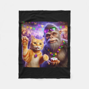 Funny Mardi Gras Selfie Cat Bigfoot Quote _3  Fleece Blanket
