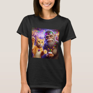 Funny Mardi Gras Selfie Cat Bigfoot Quote _3  T-Shirt