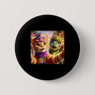 Funny Mardi Gras Selfie Cat Dinosaur Quote _1  Button