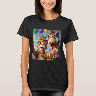 Funny Mardi Gras Selfie Cat Dinosaur Quote _2  T-Shirt