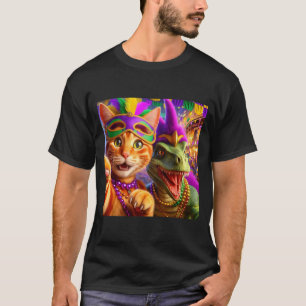 Funny Mardi Gras Selfie Cat Dinosaur Quote T-Shirt