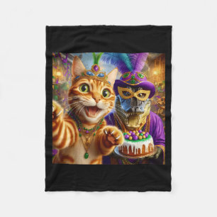 Funny Mardi Gras Selfie Cat Gator Crocodile Quote Fleece Blanket