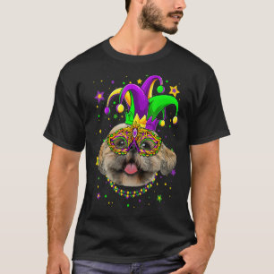 Funny Mardi Gras Shih Tzu Dog Beads Mask Mardi Gra T-Shirt