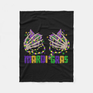 Funny Mardi Gras Skeleton Hands With Beads And Fle Fleece Blanket