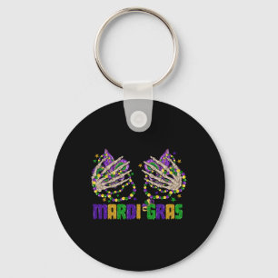 Funny Mardi Gras Skeleton Hands With Beads And Fle Keychain