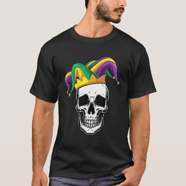 Funny Mardi Gras Skull Jester Hat Parade Costume M T-Shirt (Front)
