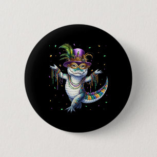 Funny Mardigator Mardi Gras Alligator Dancing Carn Button
