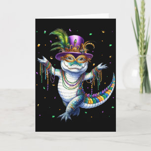 Funny Mardigator Mardi Gras Alligator Dancing Carn Card