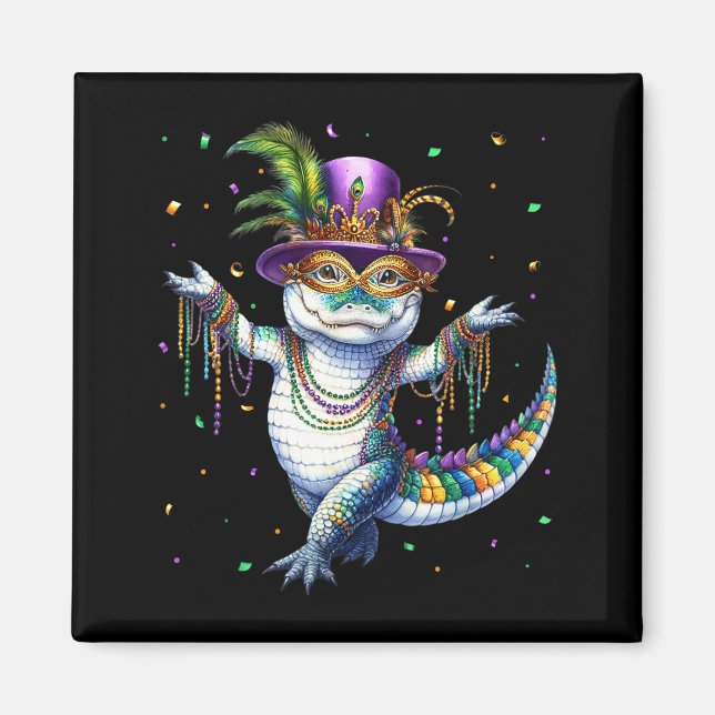 Funny Mardigator Mardi Gras Alligator Dancing Carn Magnet (Front)