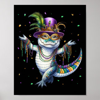 Funny Mardigator Mardi Gras Alligator Dancing Carn Poster
