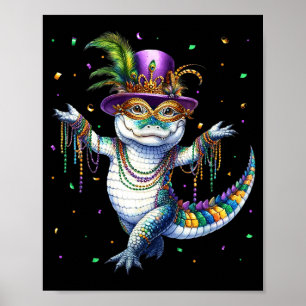 Funny Mardigator Mardi Gras Alligator Dancing Carn Poster