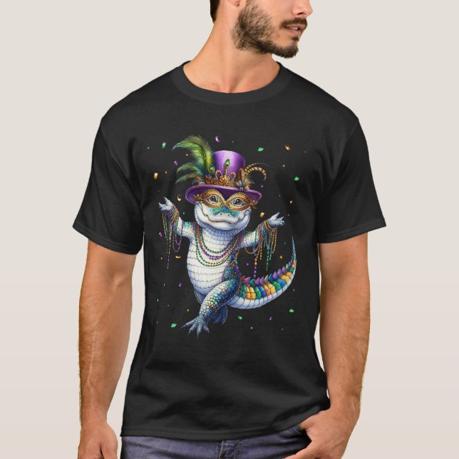 Funny Mardigator Mardi Gras Alligator Dancing Carn T-Shirt (Front)