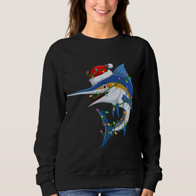 Funny Marlin Fish Lover Xmas Santa Hat Marlin Chri Sweatshirt (Front)
