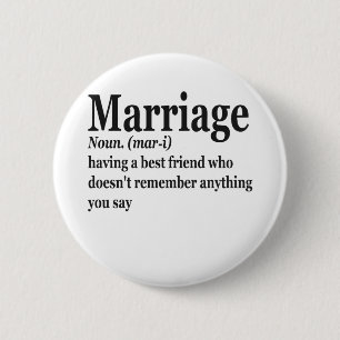 Funny Marriage Definition Couple Husband Wife Gift Button