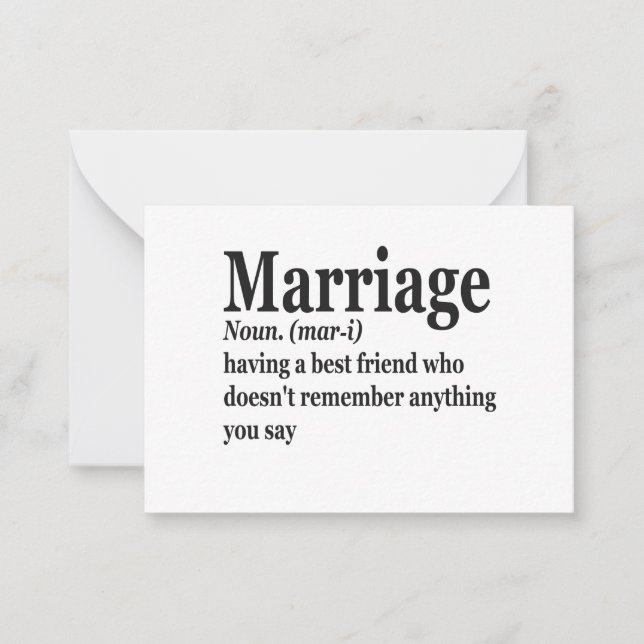 Funny Marriage Definition Couple Husband Wife Gift Note Card (Front)