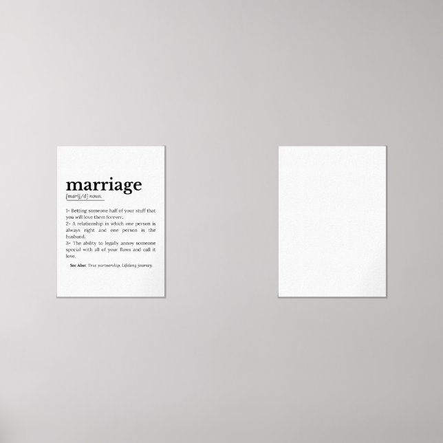 Funny Marriage Definition Typography Quote Wall Art Sets (Front)