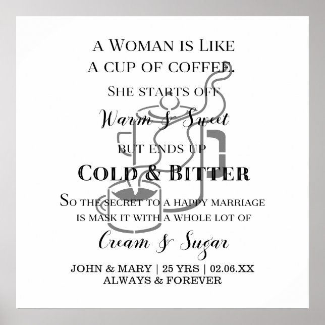 Funny Marriage Like Coffee Anniversary With Names Poster (Front)