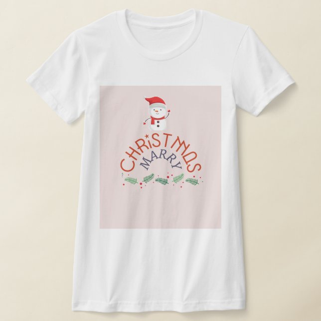 Funny Marry Christmas snow man pink T-Shirt (Laydown)