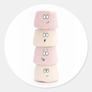 funny marshmallow characters classic round sticker