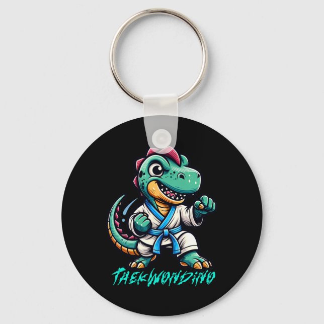 Funny Martial Arts Karate Taekwondo Dino Animal Cu Keychain (Front)
