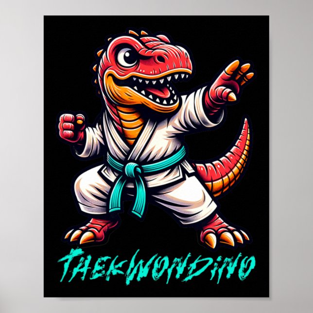 Funny Martial Arts Karate Taekwondo Dino Animal Cu Poster (Front)
