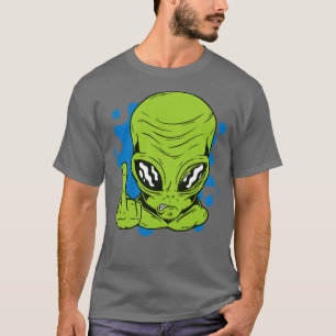 Funny Martian  Flipping Middle Finger T-Shirt