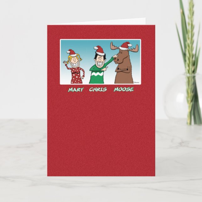 Funny Mary Chris Moose Christmas Holiday Card (Front)