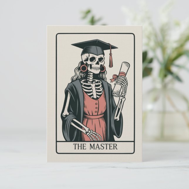 Funny Master Graduation Gift Skeleton Graduate  Invitation (Standing Front)