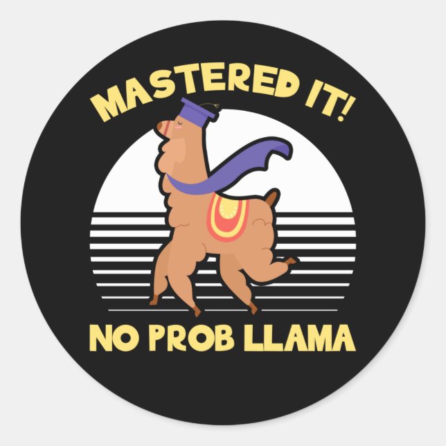 Funny Master Graduation Llama Graduate Joke Classic Round Sticker (Front)