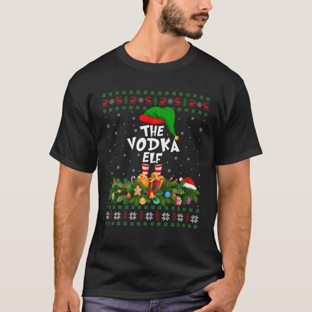 Funny Matching Family Ugly The Vodka Elf Christmas T-Shirt (Front)