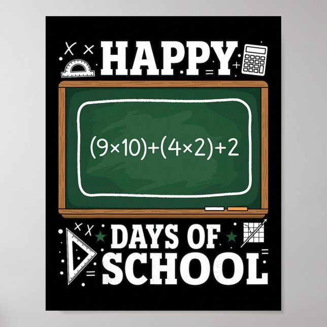 Funny Math Equation Happy 100 Days Of School Chalk Poster (Front)