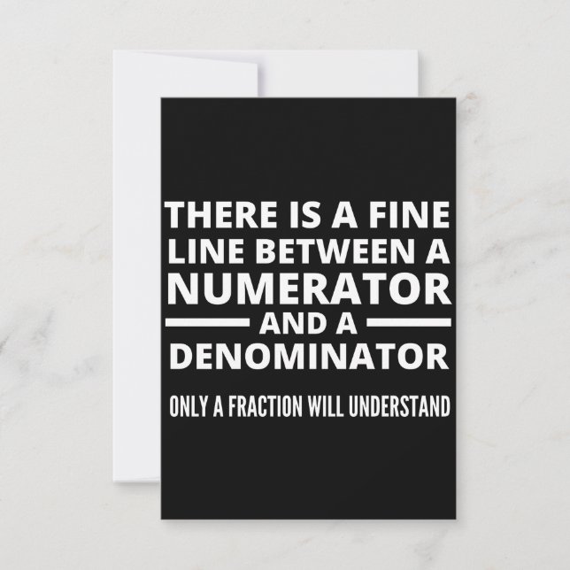 Funny Math  FINE LINE NUMERATOR DENOMINATOR Note Card (Front)