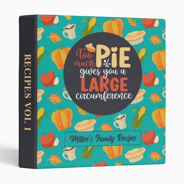 Funny Math Geek Pie Pun Thanksgiving Food Pattern 3 Ring Binder (Front/Spine)