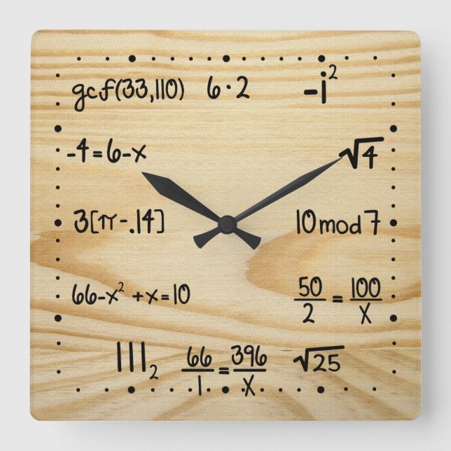 Funny Math Geek Square Wall Clock (Front)