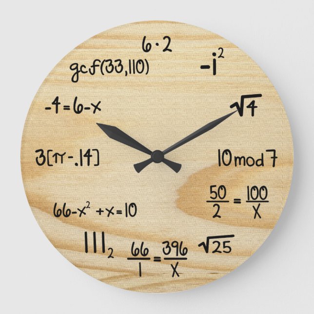 Funny Math Geek - "wood grain" Large Clock (Front)